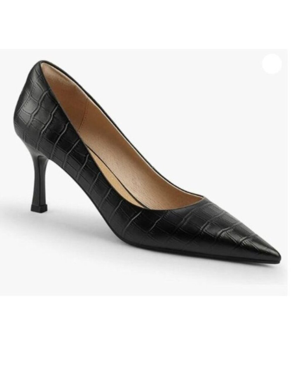 FOWT Simple Solid Croc-Embossed Pointed Toe Black Pumps for Women Dressy Black